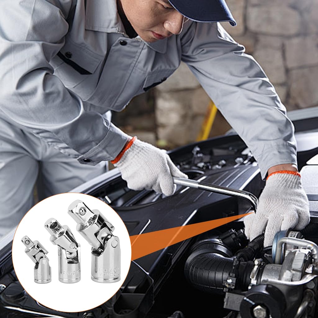 Serplex Swivel Drive Adapters Set for Ratchets featuring 3Pcs 1/4 3/8 1/2 CR-V Steel | Chrome Finish