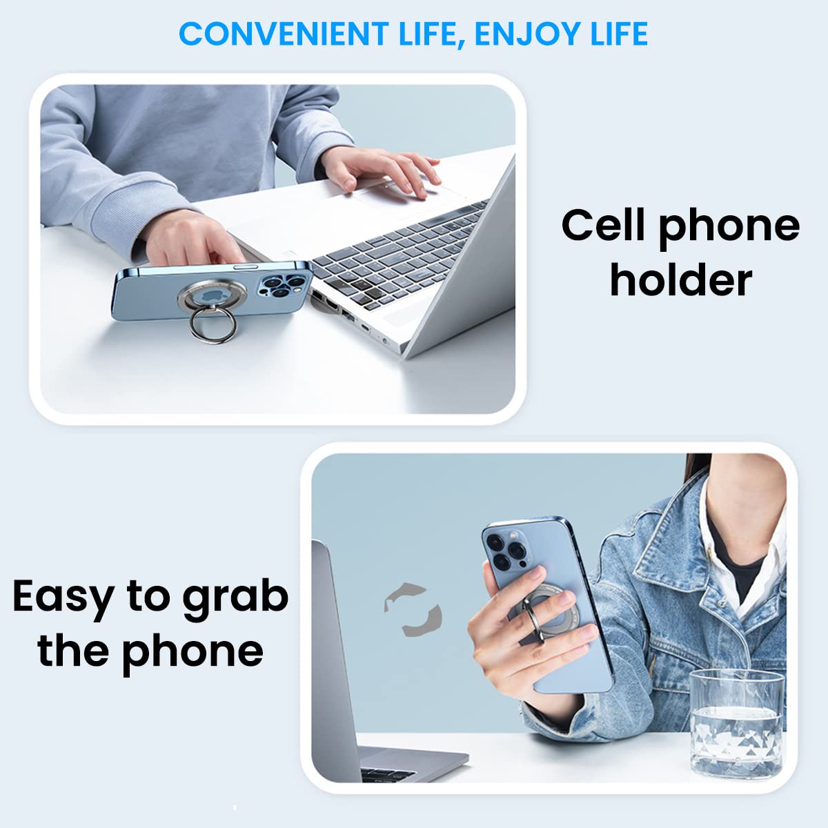 ZORBES Magnetic Phone Ring Holder for iPhone 16 15 14 Series with 2.2 lb Magnetic Force | 2 in 1 Grip and Stand