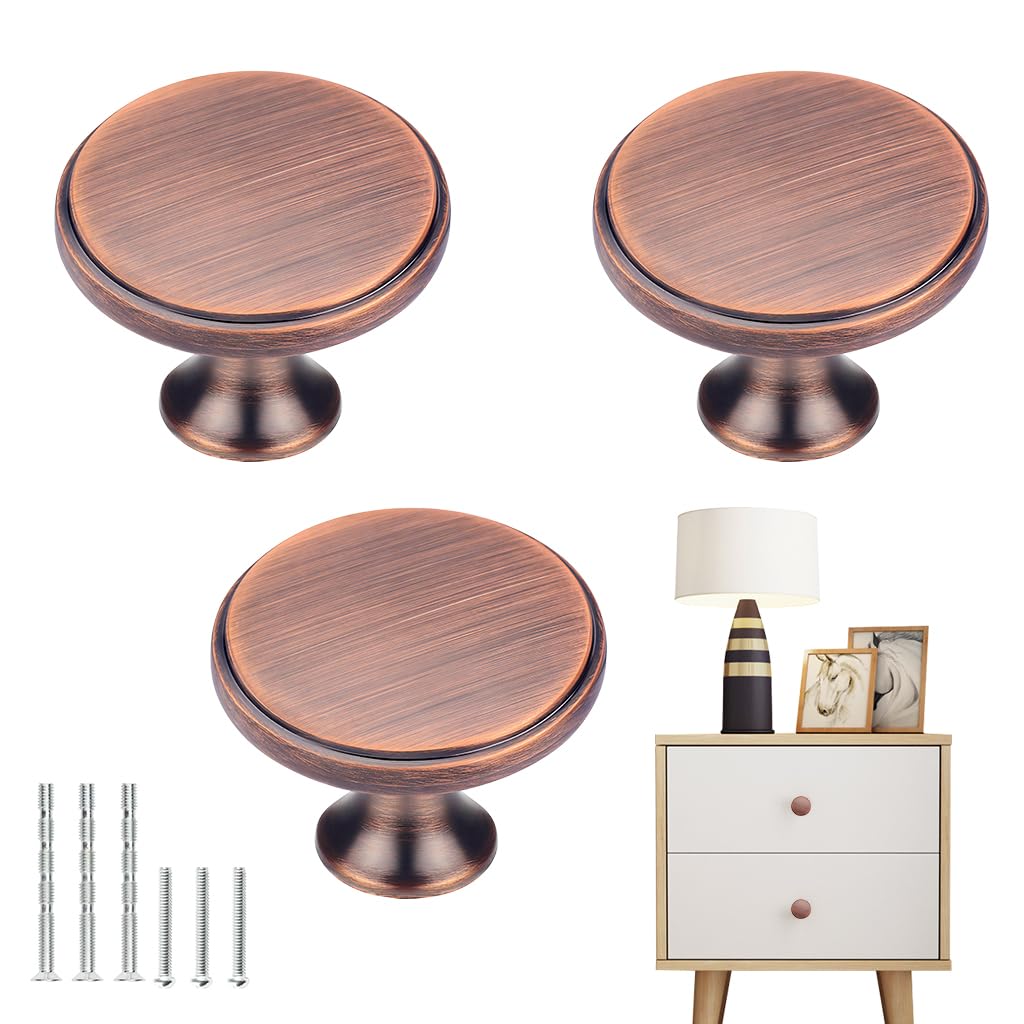 HASTHIP knobs for drawers with 1.29 in round ergonomic grip and brushed brown zinc alloy | 3 piece set