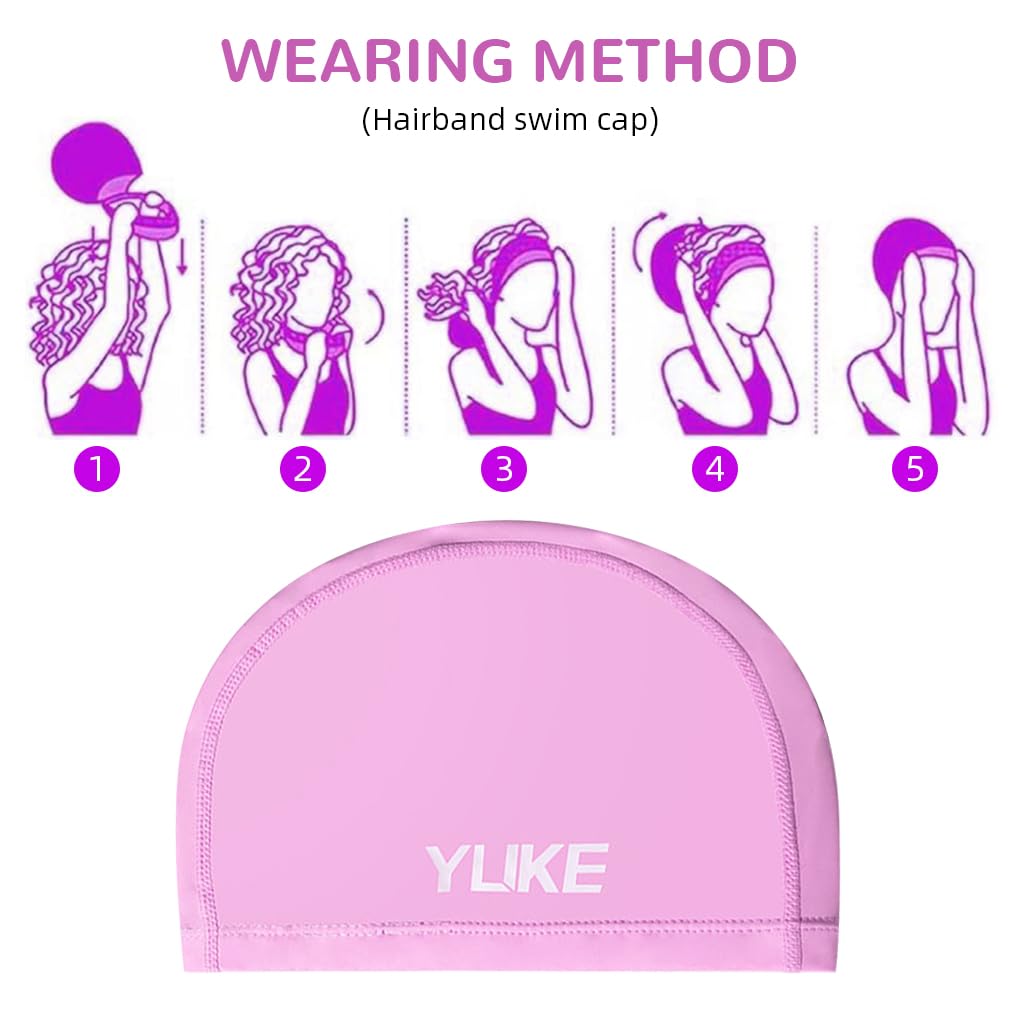 Proberos Swimming Cap for Women with Elastic Headband and Waterproof PU Coating | Pink Hair Protection for Pool and Water Sports