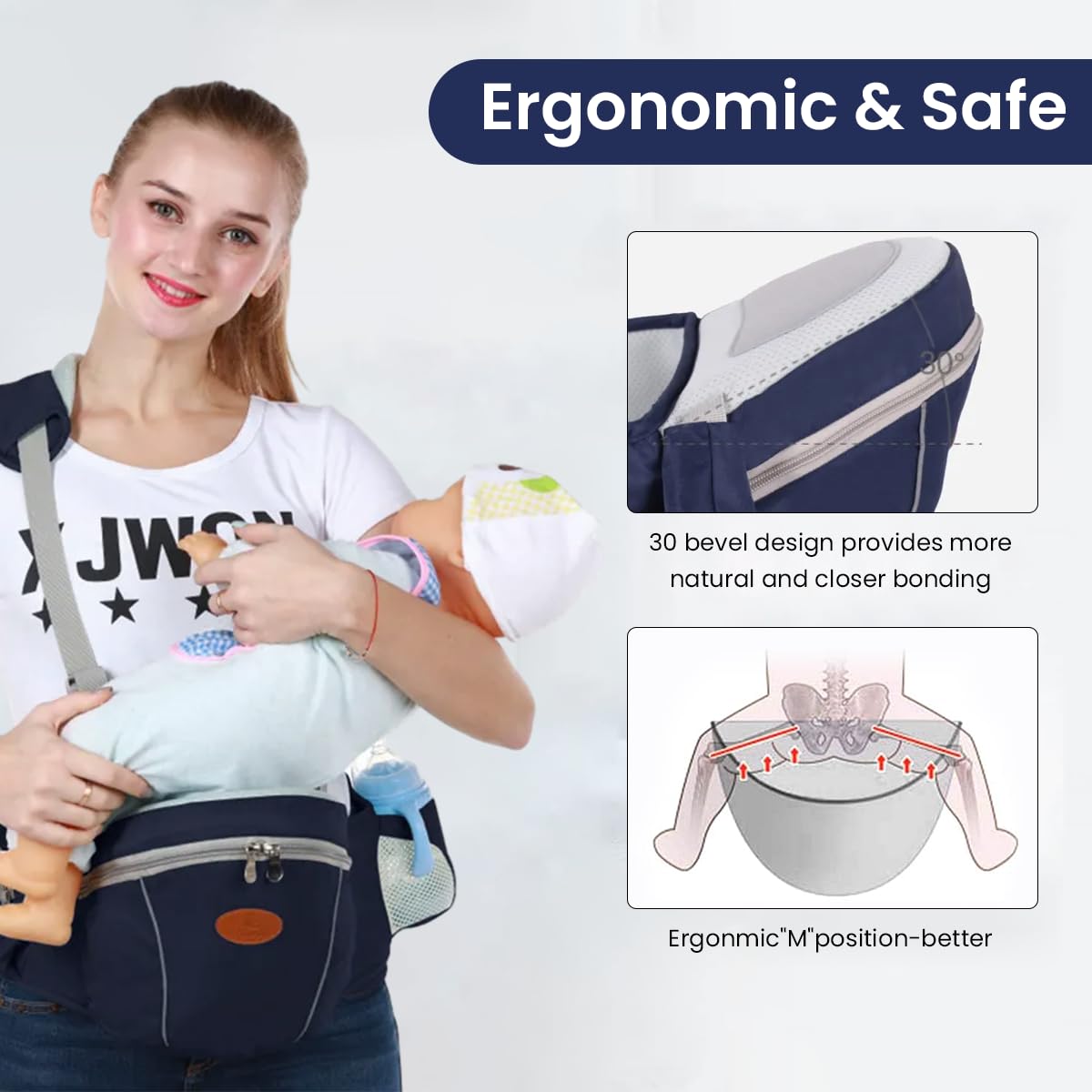 SNOWIE SOFT® New Born Carrier,Travel Baby Carrier With Detachable Hip Seat For 3-36 Month Baby,Convenient Baby Carrier Baby Hip Seat With Safety Belt Adjustable Baby Carrier Baby For Mommy&Daddy Use