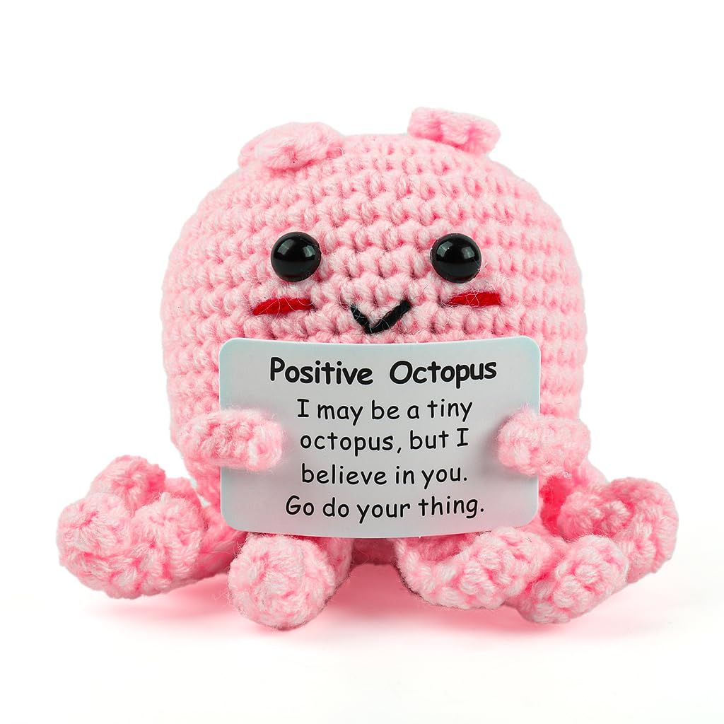 Zibuyu Handmade Crochet Octopus Toy for Desk Decor with 6 cm Design and Message Card | Pink Gift