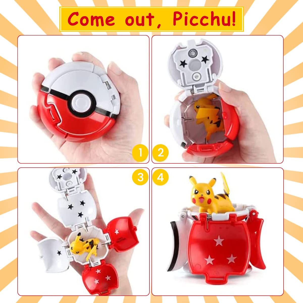 PATPAT Pokemon Toy Figures for Kids with Auto Open Ball 8x7x6cm in ABS and PVC | Desk Decor Gift