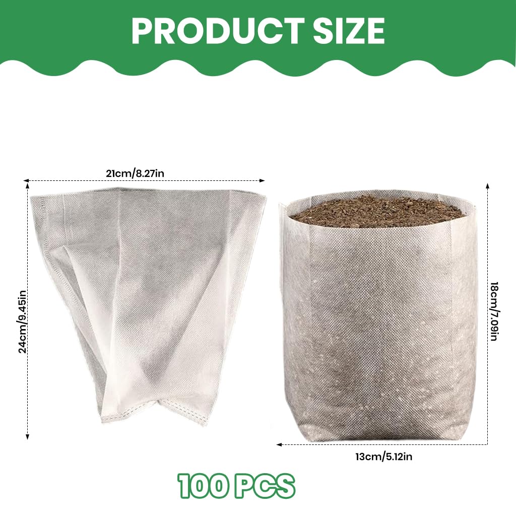 HASTHIP Seedling Bags for Germination and Transplanting 100 Pack 13x18cm | Degradable Non‑Woven Fabric