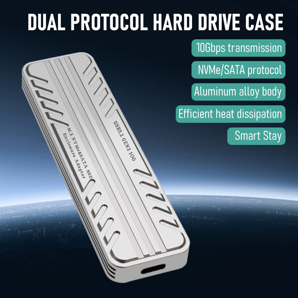 Zeitel Portable M.2 NVMe and SATA SSD Enclosure with 10Gbps USB-C | Aluminum Case Featuring RTL9210B Controller
