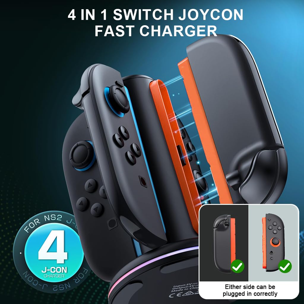 ZORBES Charging Station for Nintendo Switch 2 Joy‑Cons with 9 RGB Modes and Magnetic Base