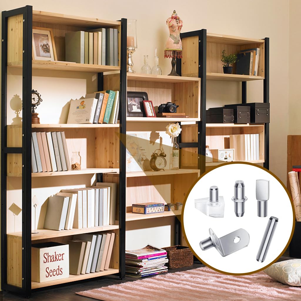 Serplex Shelf Support Kit for Cabinets and Bookshelves featuring 150 Pegs 5mm & 6mm | Nickel-Plated Metal