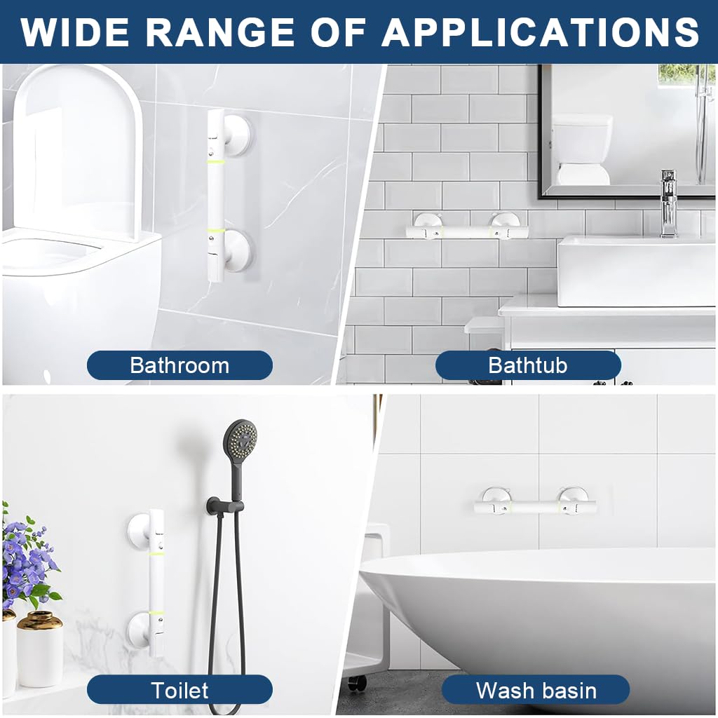 HANNEA Grab Bar for Bathroom with Glow in the Dark Lines and 110 KG Pull Force | Anti Slip Handle for Seniors