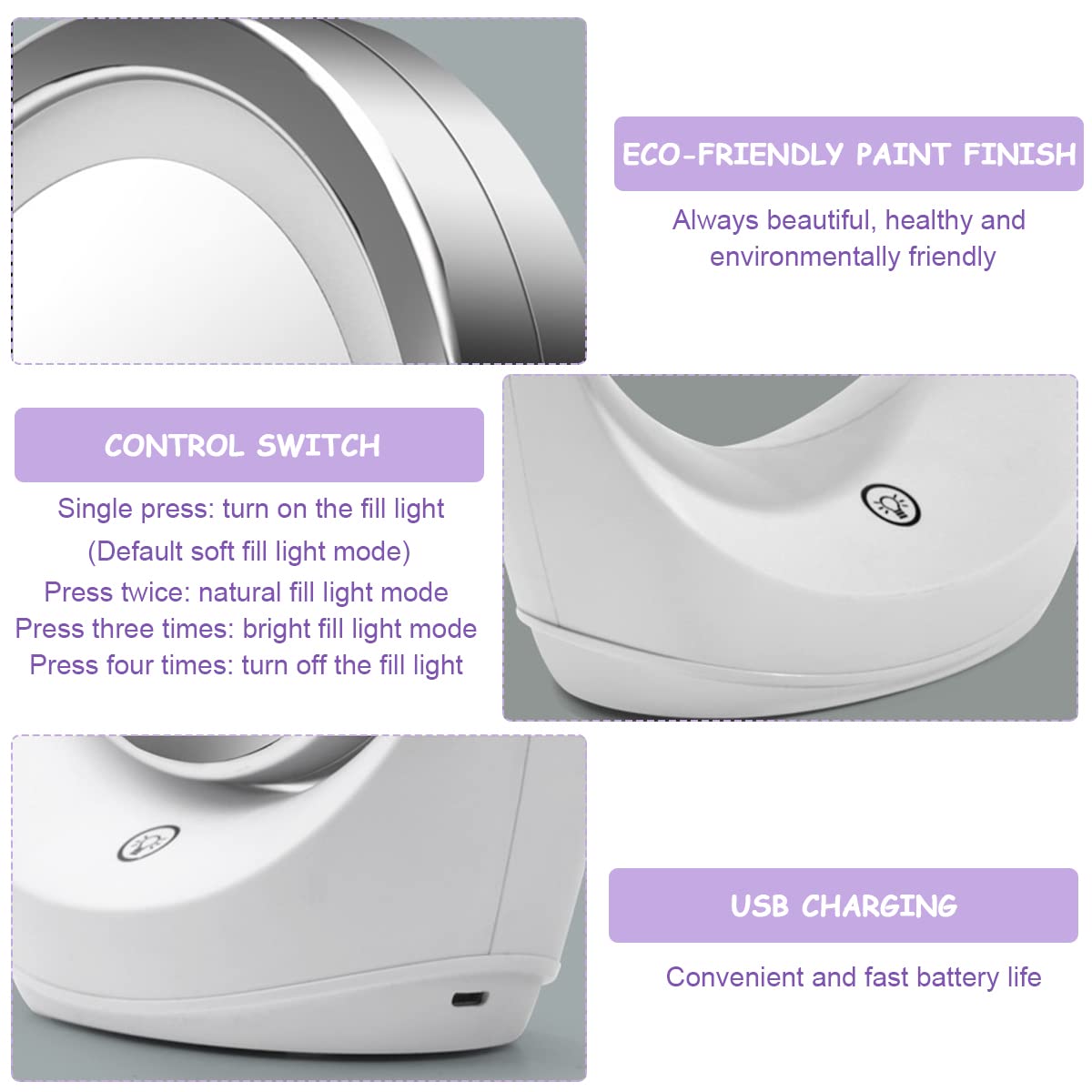 MAYCREATE Makeup Mirror for Vanity with 5X Magnification and Double Side Design | 3 Light Modes