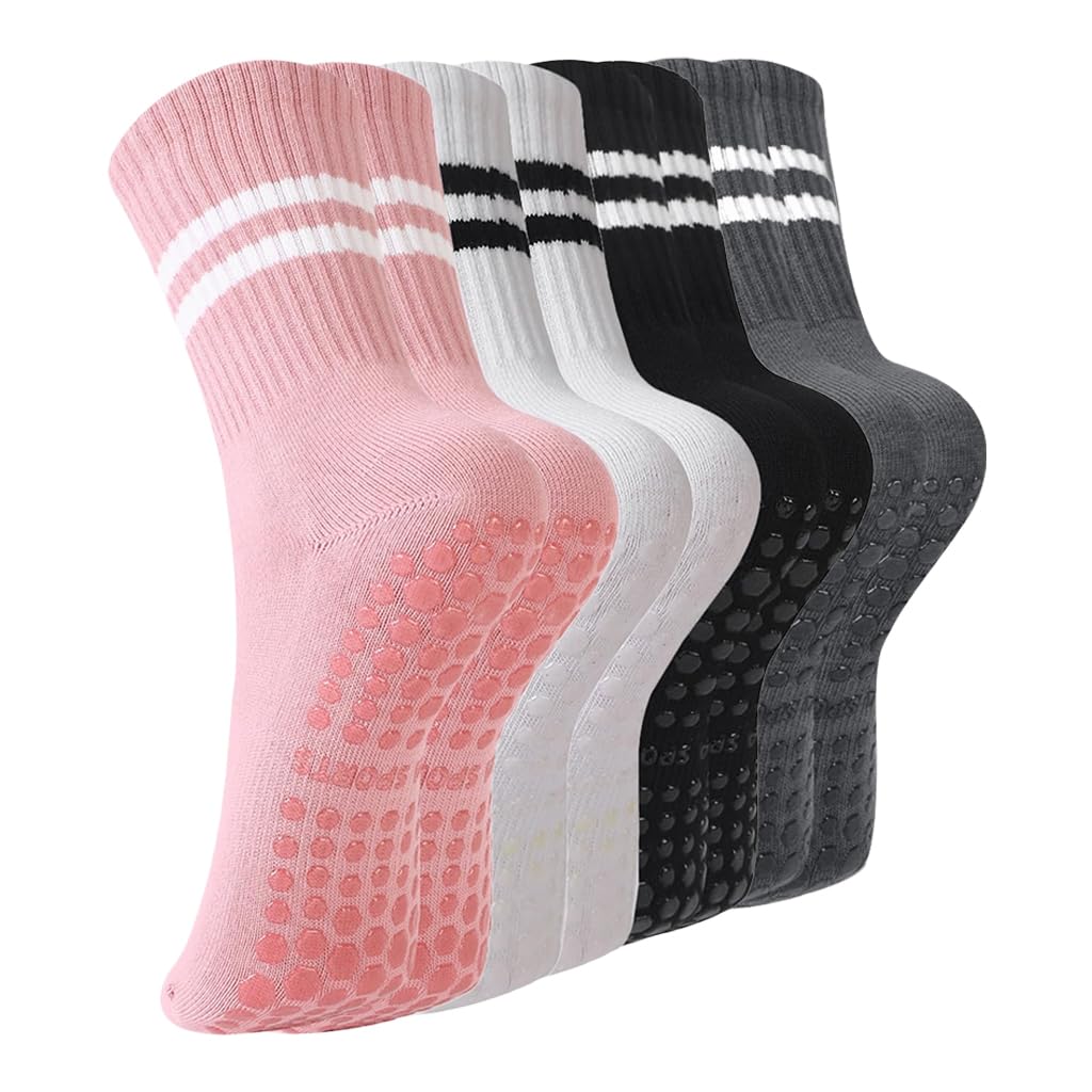 PROBEROS Yoga Socks for Women with Anti Slip Silicone Grip and Breathable Cotton | 4 Pairs