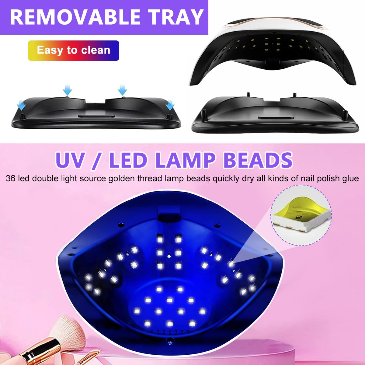 MAYCREATE® 120W UV LED Nail Lamp, USB UV Gel Nail Polish Light Smart Induction Nail Curing Lamp Gel Polish Light, 36 LED Lamp Beads, Quick Dry Your Gel Nail Polish with 4 Timer Setting