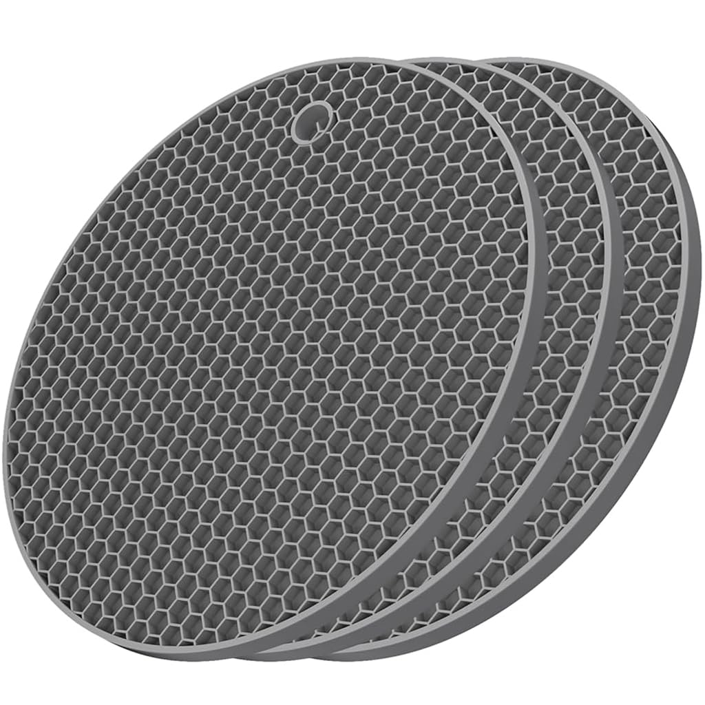 ZIBUYU® Trivets for Dining Table Round Silicone Trivet Mats for Kitchen Surface Protector Honeycomb Design Round Silicone Coaster for Hot Utensils, Cup, Hot Plate Mats for Kitchen (7 inch), Grey - 3