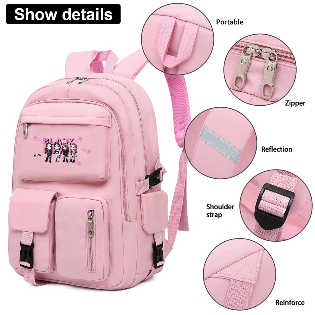 Venzina School Backpack for Girls with USB Charging Port and 18L Capacity | Blackpink Print