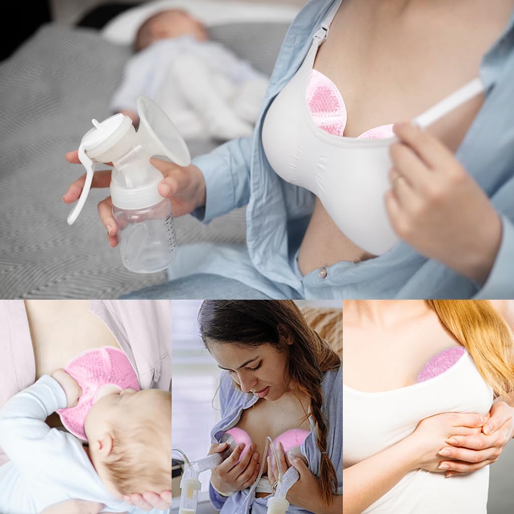 SNOWIE SOFT® 2Pcs Breast Therapy Pads with Covers Breast Cold/Hot Press Therapy Pads for Pain Relief, Swelling Relief Reuseable Hot Press Cool Gel Pads for General Breast Discomfort