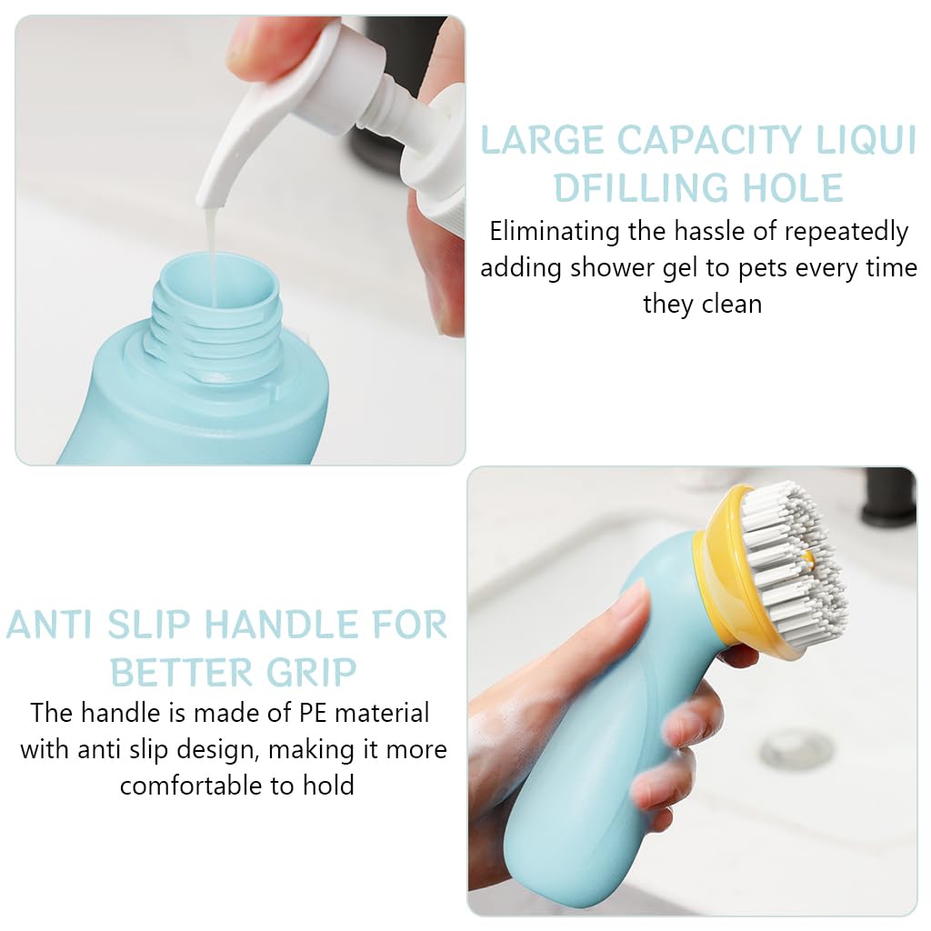 Qpets Pet Grooming Brush for Dogs and Cats with Shampoo Dispenser and Soft TPR Bristles