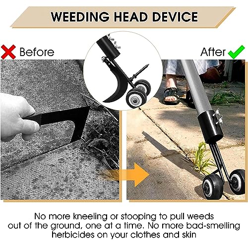 HASTHIP® 2 in 1 Pull Weeder for Driveway Patio Sidewalk, Crack and Crevice, Wheeled Carbon Steel Weeder Head, Stand Up Weeder Hand Tool Without Handle