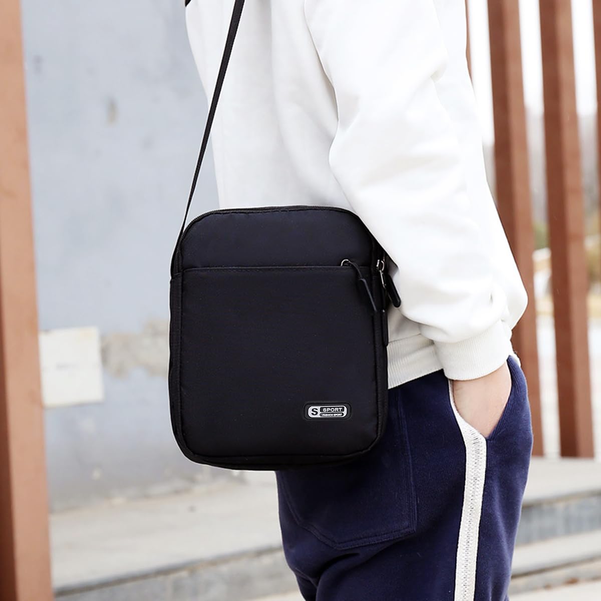 GUSTAVE Sling Bag for Men, Nylon Small Side Bag Messenger Bags Travel Bag for Men with Adjustable Strap for Working Shopping Business Travel, Brown