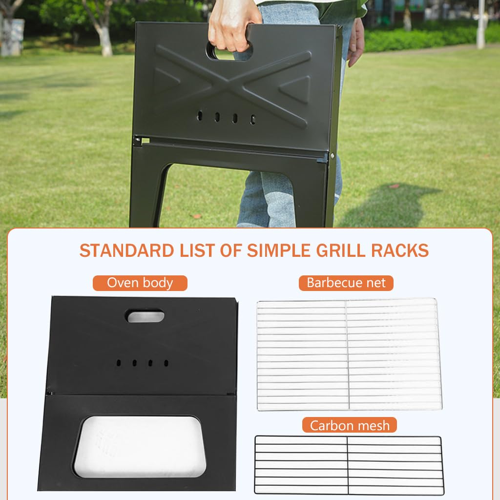 HASTHIP® Portable and Foldable BBQ Grill Set for Home with, Cold Rolled Steel Charcoal BBQ Grill Set for Picnic, Outdoor Camping, Travelling, Backyard(17.3x11.2x14in)