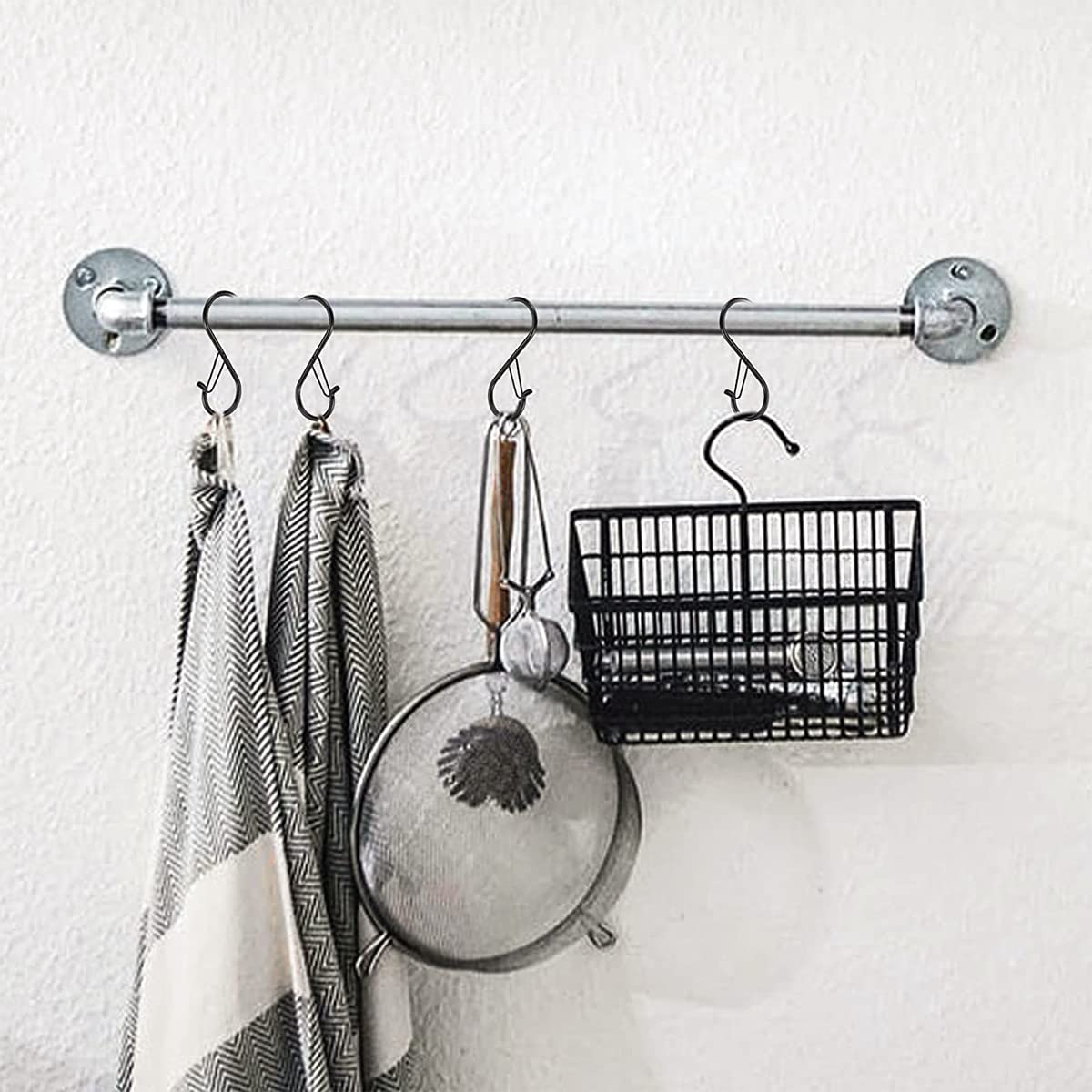 HASTHIP S Shaped Hooks for Kitchen and Closet with Press to Open Buckle Clip 10pcs 3.5 in | Black Metal Hanging Hooks for Plants Pots and Bags