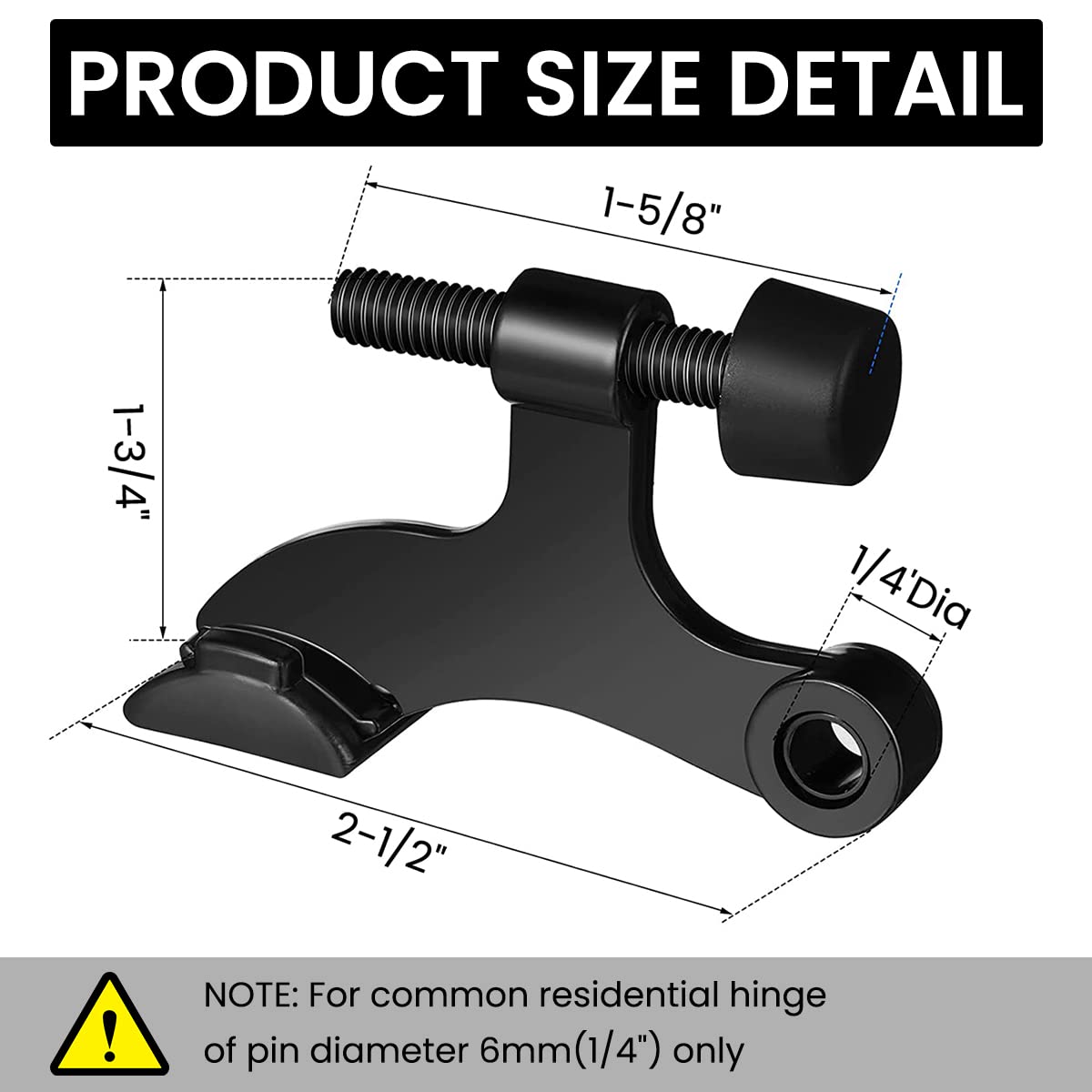 HASTHIP Door Stopper for Home with Adjustable Hinge Pin 2pcs 2-1/2x1-3/4 Black | Rubber Bumper
