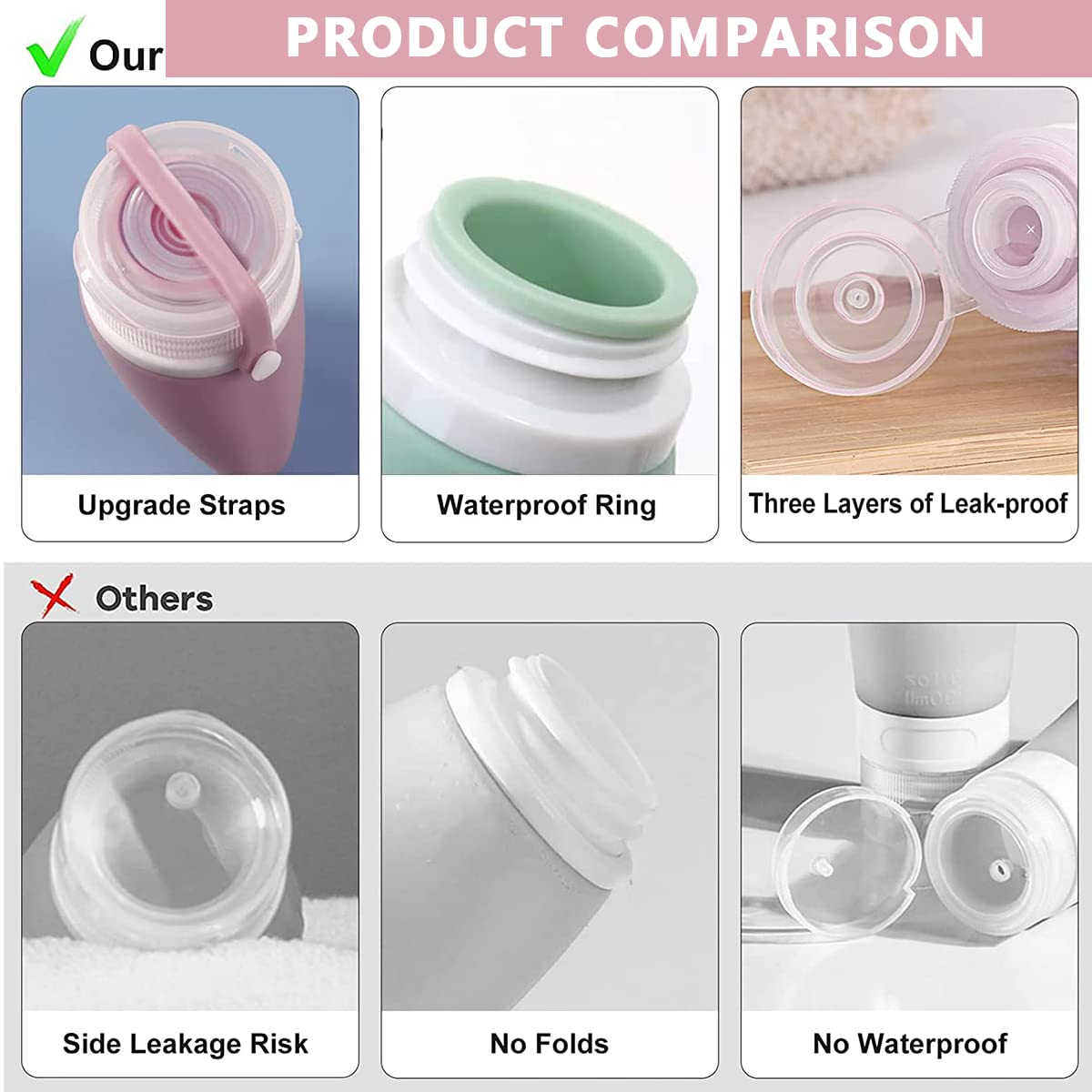 MAYCREATE Travel Toiletries Bottles Kit for Easy Packing featuring 9PCS 90ml Leakproof Silicone Containers | Refillable Dispensers for Shampoo and Lotion