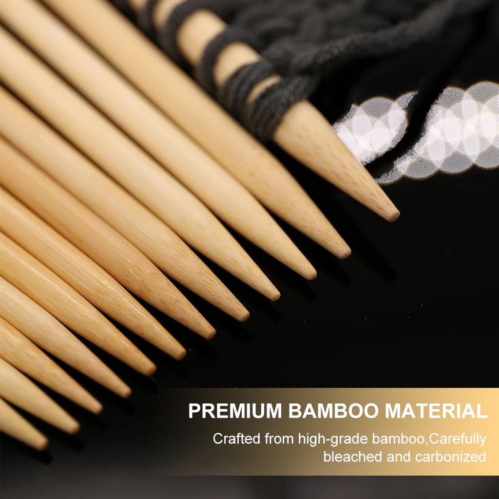ELEPHANTBOAT Knitting Needles Set for DIY Projects with 36PCS 9in Bamboo Needles | 18 Sizes 2.0mm–10.0mm