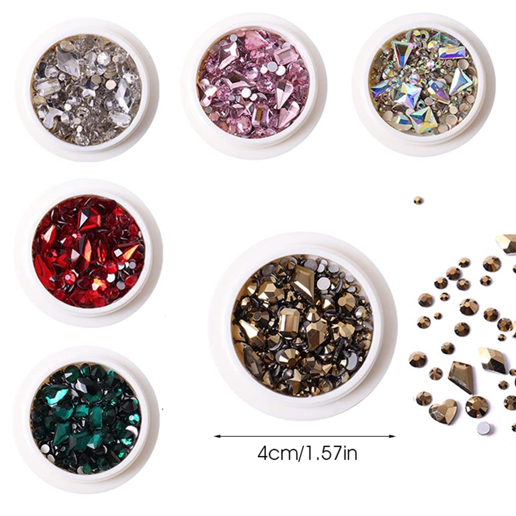 MAYCREATE Nail Art Rhinestones Kit for DIY Nails with 6 Boxes Crystals and Beads | Multi Shape Gems
