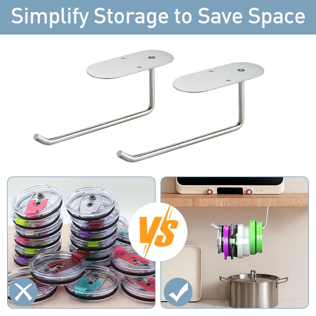 Supvox Tumbler Lid Organizer for Cup Lids and Coffee Cups featuring Self-Adhesive 16.5 cm Stainless Steel Rack | Space-Saving Kitchen Storage
