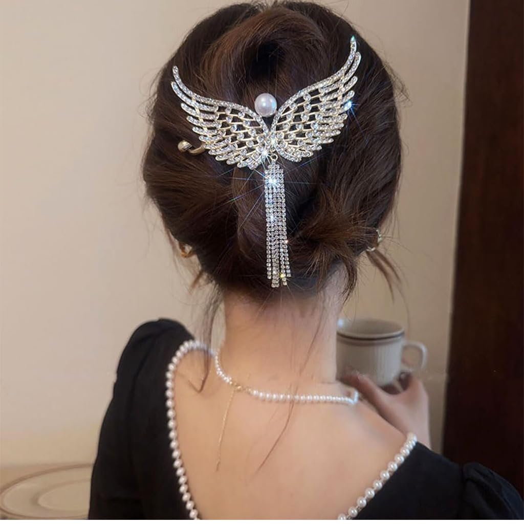 PALAY Hair Buns for Women Set of 2 with Butterfly Metal Rhinestone Tassels | Elegant Bun Maker Clips