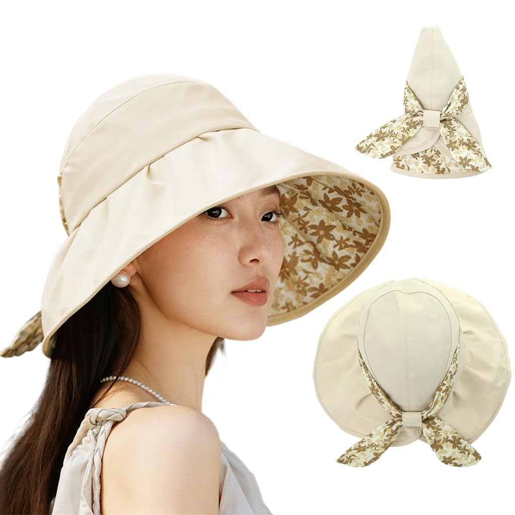 SANNIDHI Sun Hat for Women with 360° Wide Brim Protection for Beach and Outdoor Travel Beige
