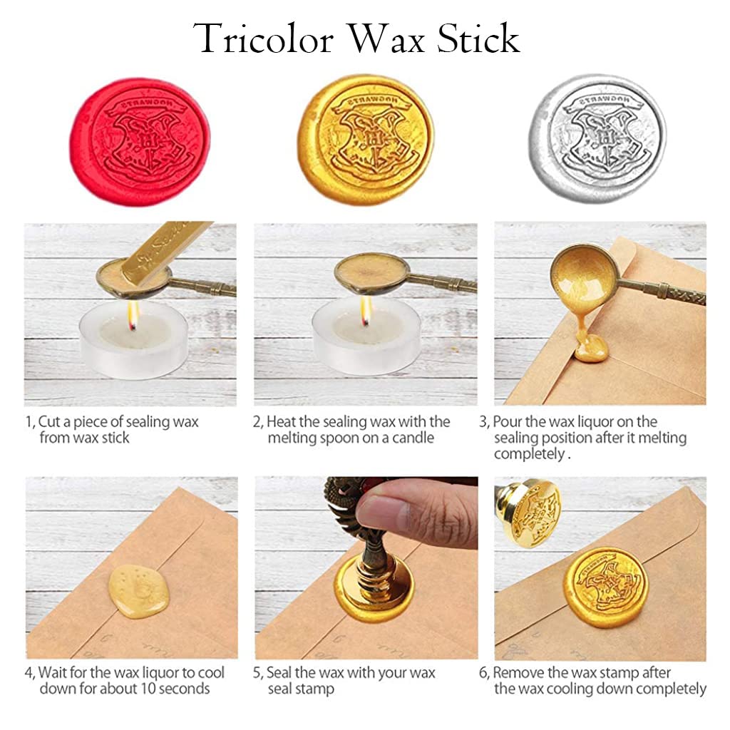 HASTHIP Quill Pen Ink Wax Seal Stamp Gift Set with 5 Nibs and Natural Feather | Blue