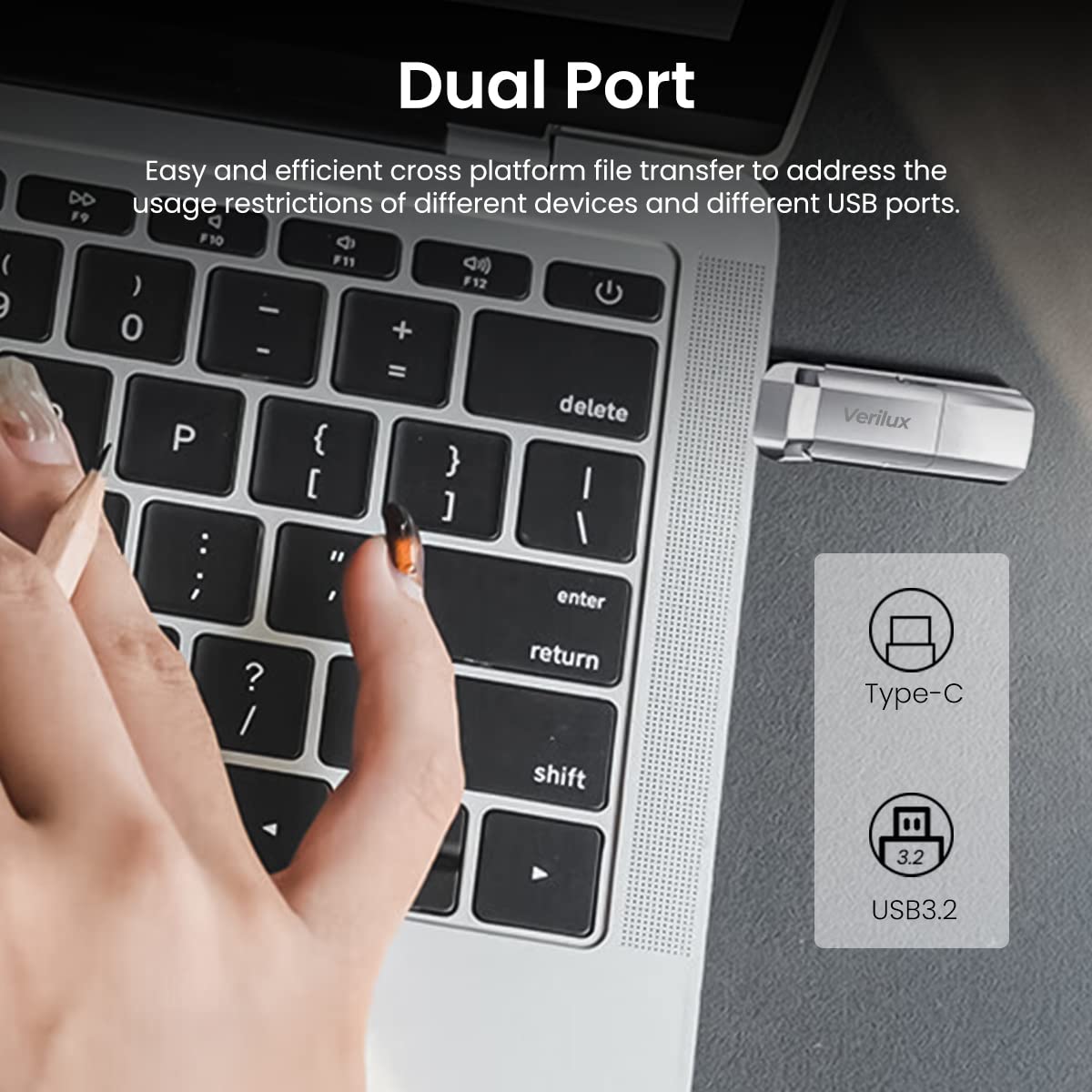 Verilux Pendrive 128GB 2 in 1 Flash Drive with USB 3.1 and Type C 500MB/s Speed for Laptop | Smartphone