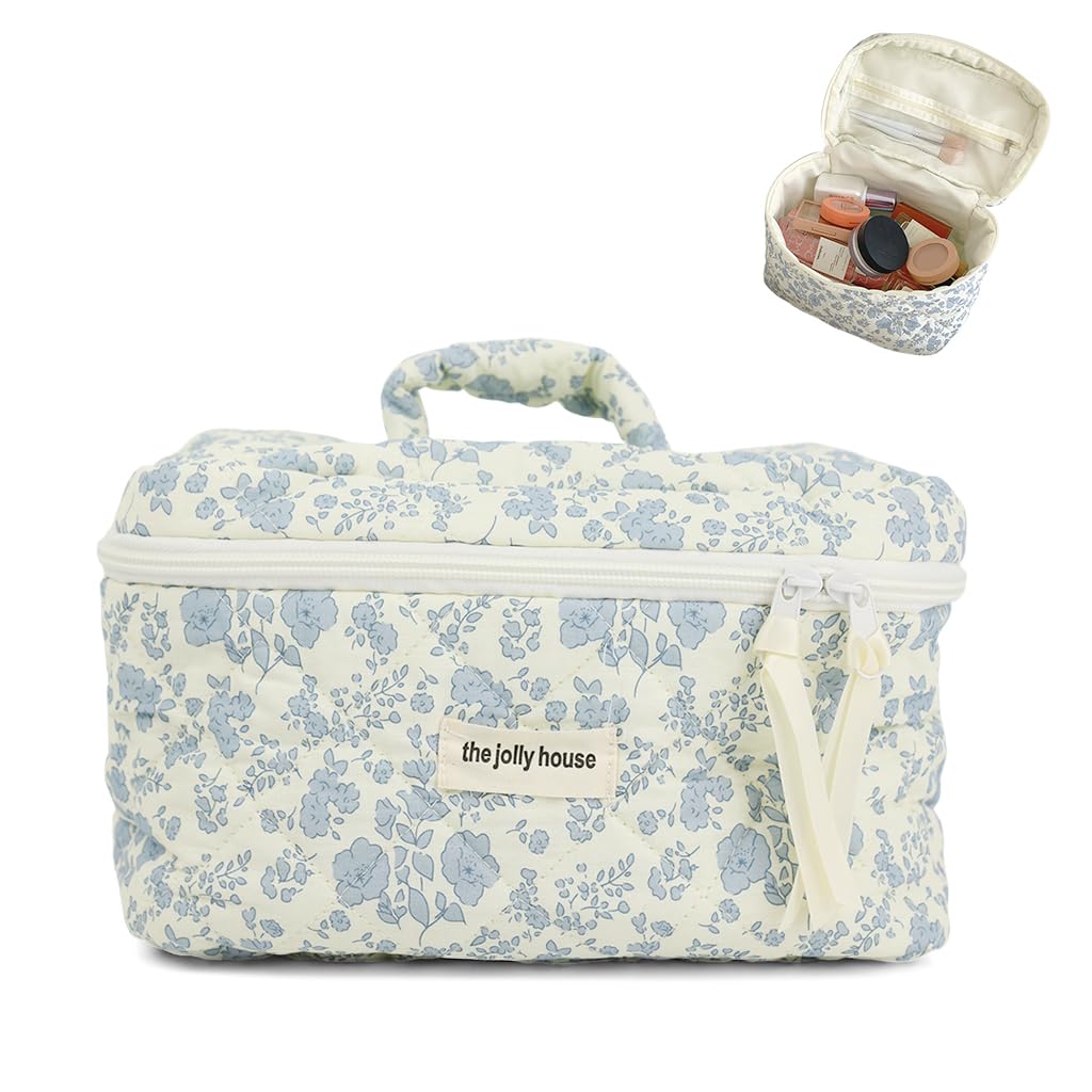 MAYCREATE Makeup Organizer Bag for Travel with Handle 25x15x16cm featuring Floral Cotton Design