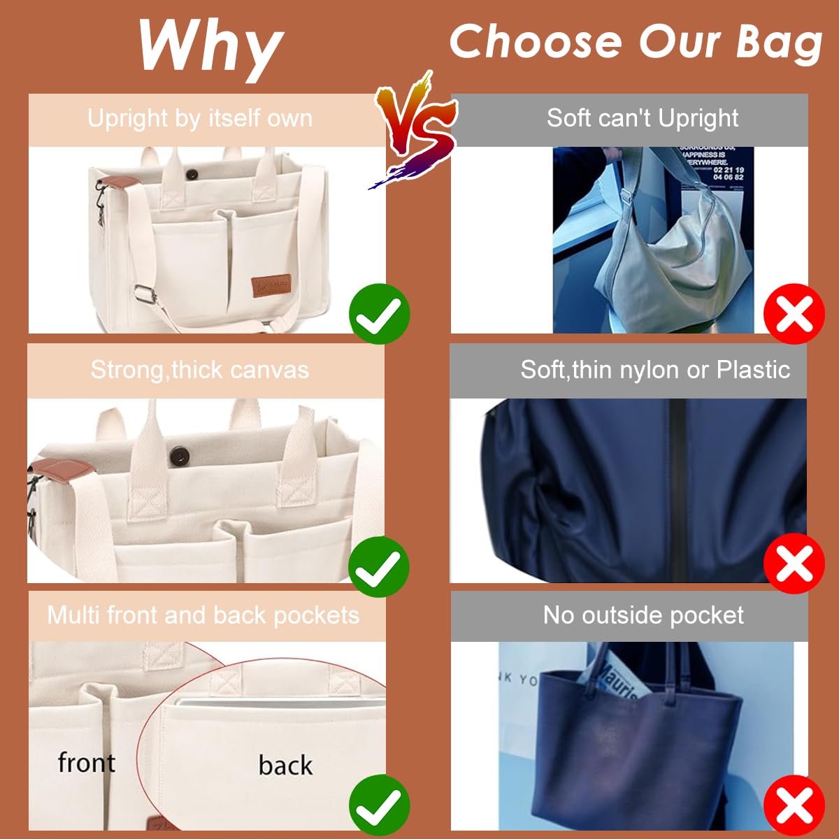 PALAY Tote Bag for Women with Removable Strap and Multi Compartments 32×14×25 cm Beige Canvas | Casual Crossbody Handbag