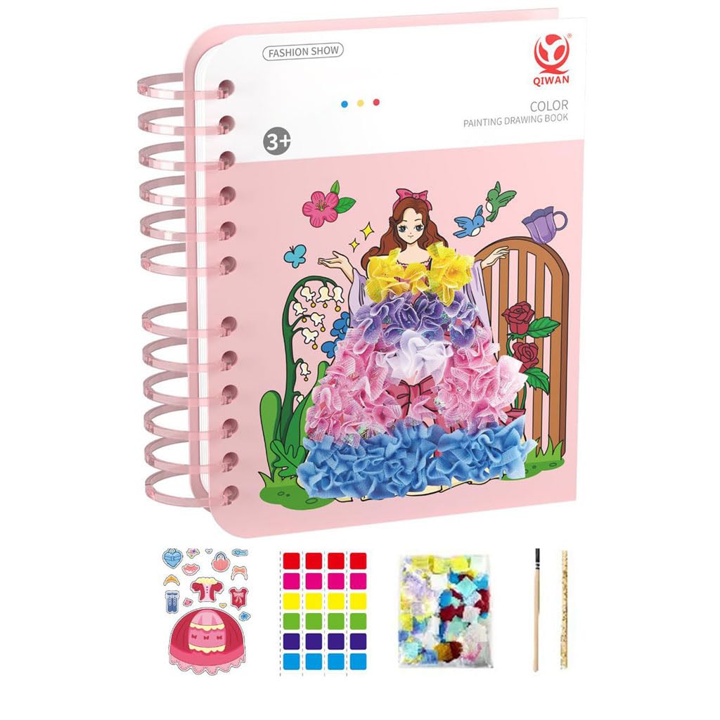 PATPAT® Colouring Book for Kids Painting Kit Drawing Books for Kids Watercolor Art Kit, DIY Princess Costume for Girls, 4 in 1 Painting Book Set with Pigment, Pens, Stickers, Birthday Gift for Girls