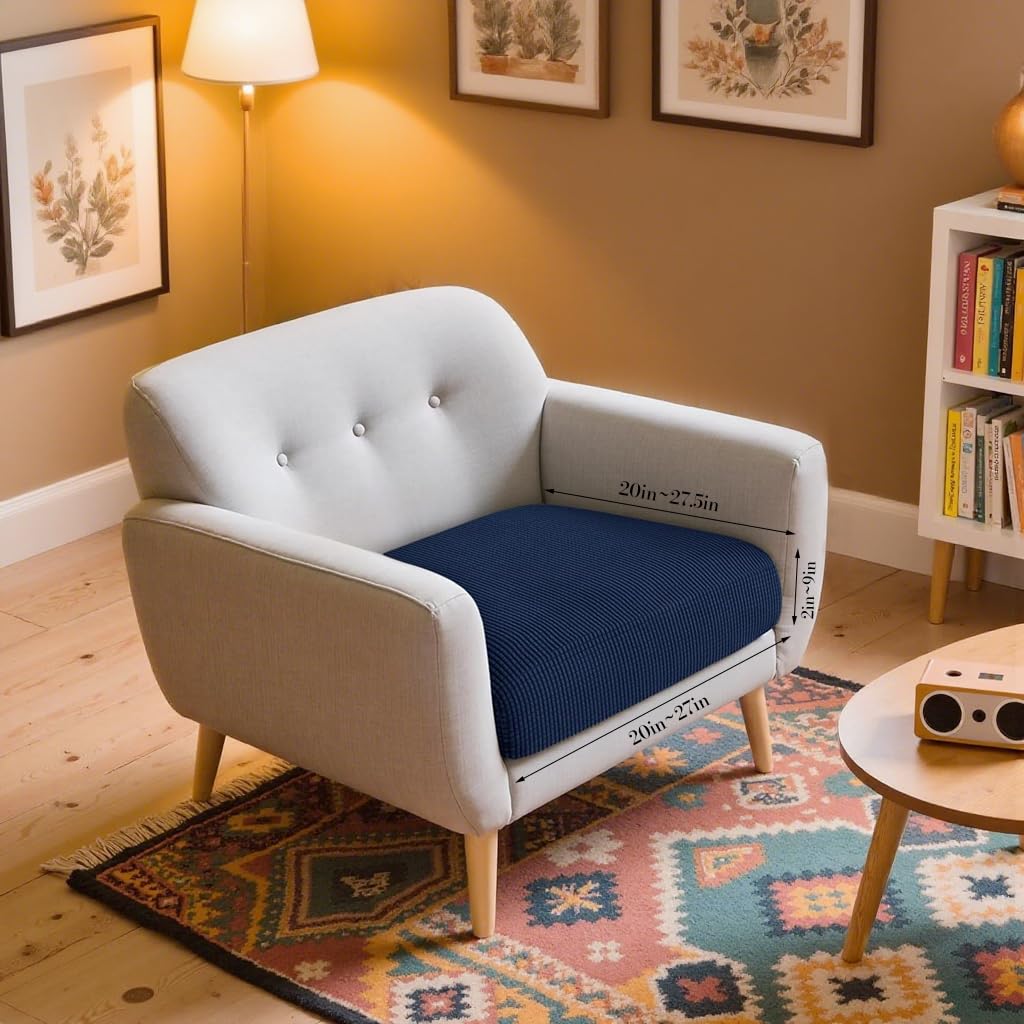 HASTHIP Sofa Seat Cushion Slipcover for Sofa or Meditation Mat 50–70cm with Stretchy Fit | Navy Blue Textured Cover