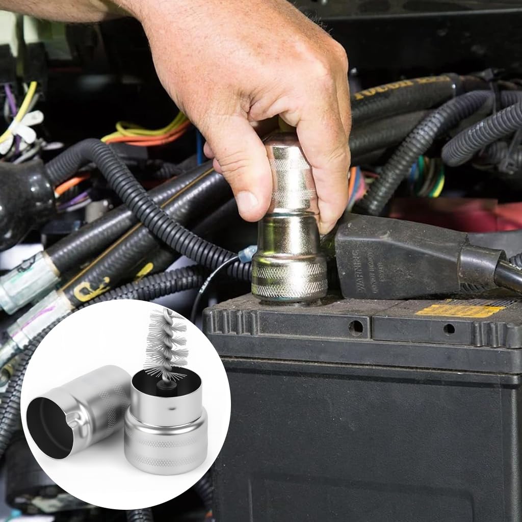 STHIRA Battery Terminal and Post Cleaner for Vehicle Use with Stainless Steel Bristles | 2Pcs Set Featuring Ergonomic Metallic Handles