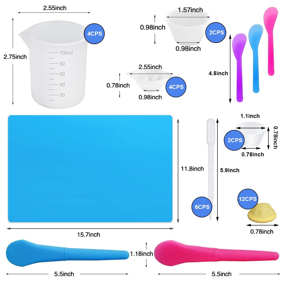 HASTHIP  Silicone Resin Measuring Cups Kit with Mixing Bowl, Stir Sticks, Spoons, Droppers, Finger Cots, Coloring Cups, Silicone Mould Measurement Cups for DIY Resin Craft Jewelry Making(36pcs)