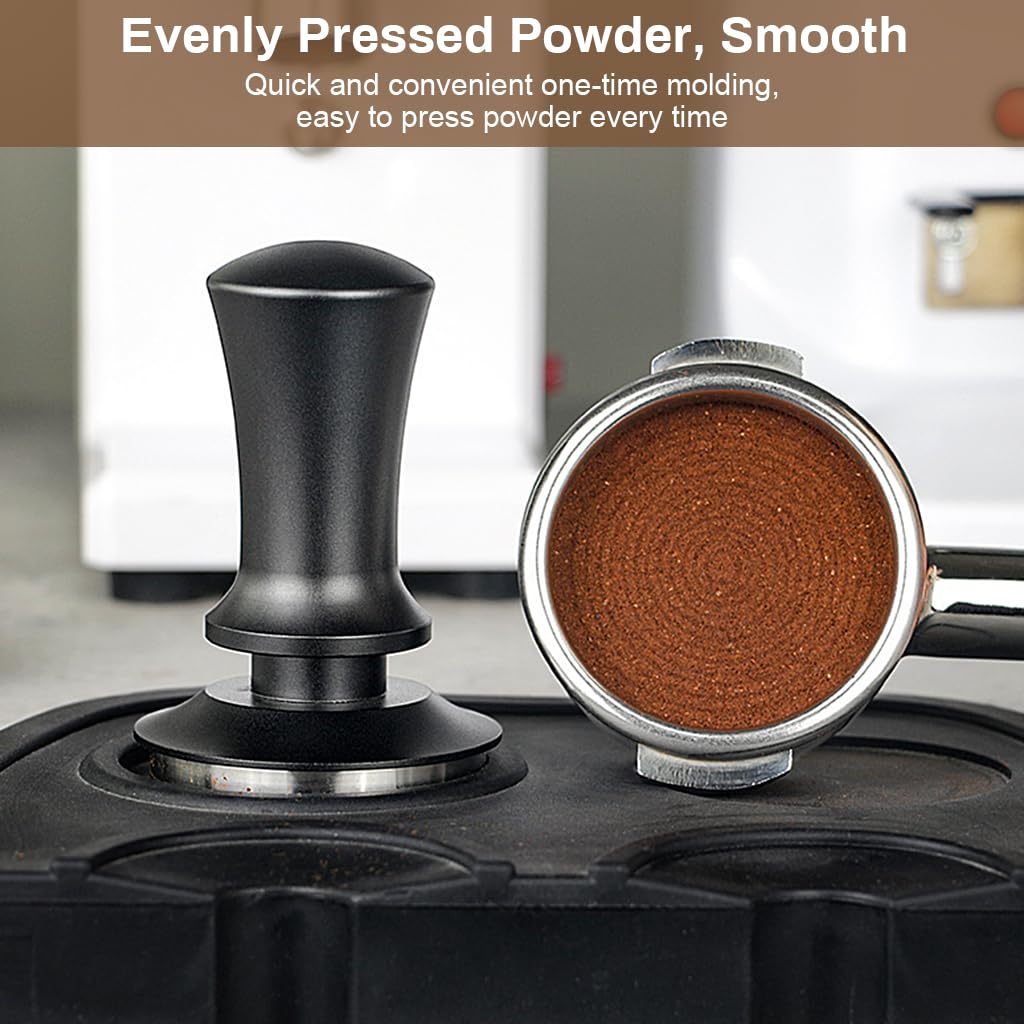 Supvox 51mm Espresso Tamper Premium Barista Coffee Tamper with Calibrated Spring Loaded, Flat Stainless Steel Base Tamper for Espresso Machine(Black)