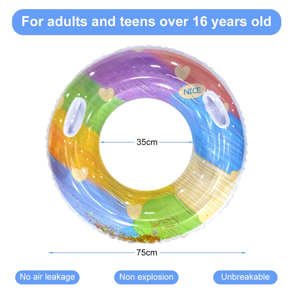 Optifit® Inflatable PVC Swimming Ring for Adults Teens, Vibrant Swimming Pool Ring Swimming Ring for Kids Large Diameter 75cm Swimming Ring with Handles