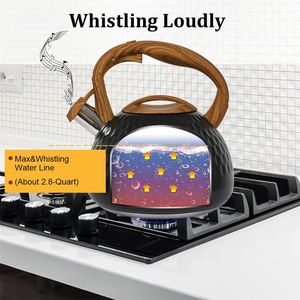 Supvox Whistling Kettle for Camping and Home Use featuring 3L Capacity and Wooden Handle | Stainless Steel Tea Pot