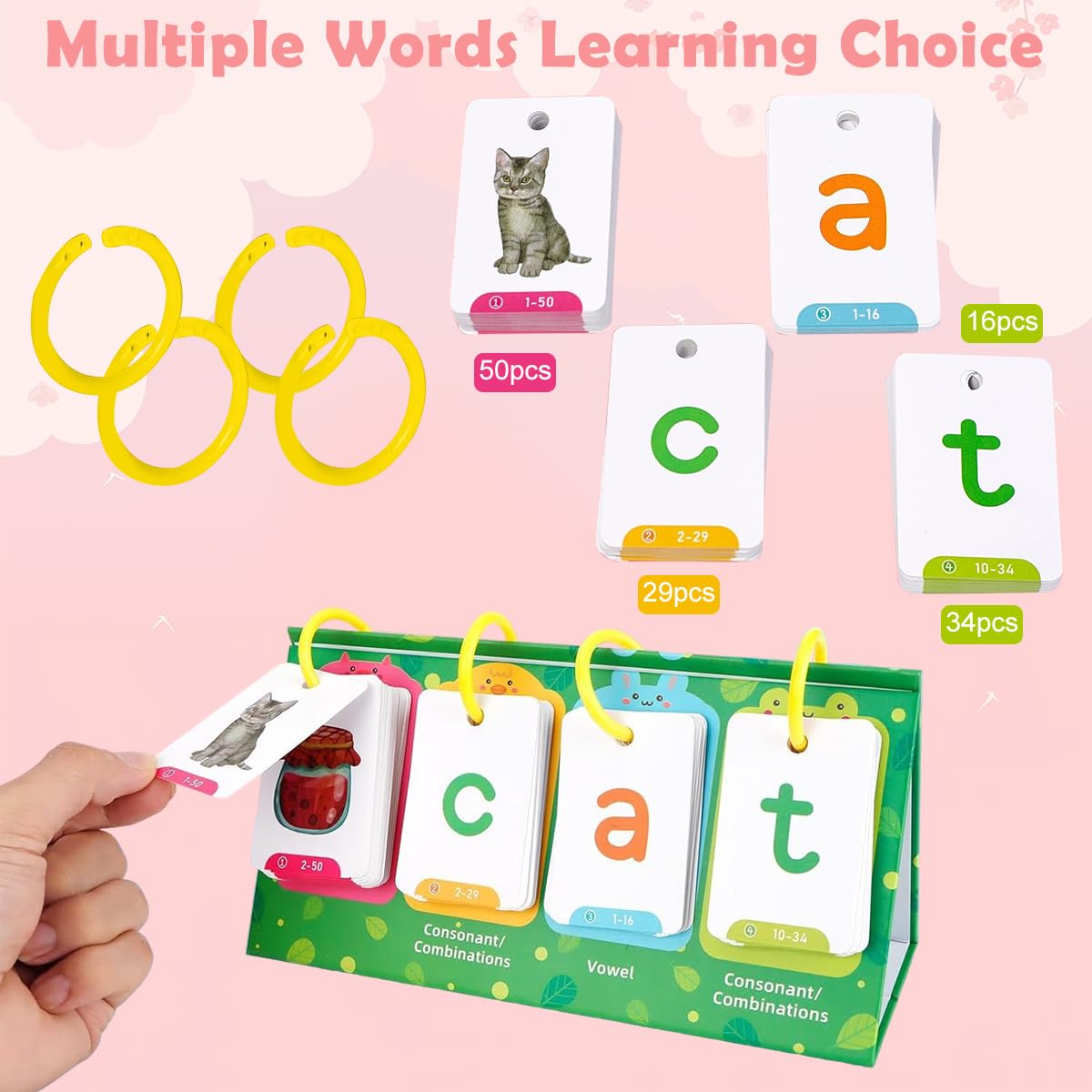 PATPAT Flash Cards for Preschool Learning featuring Double Sided Design and Triangle Stand | Safe Phonics Practice for Kids