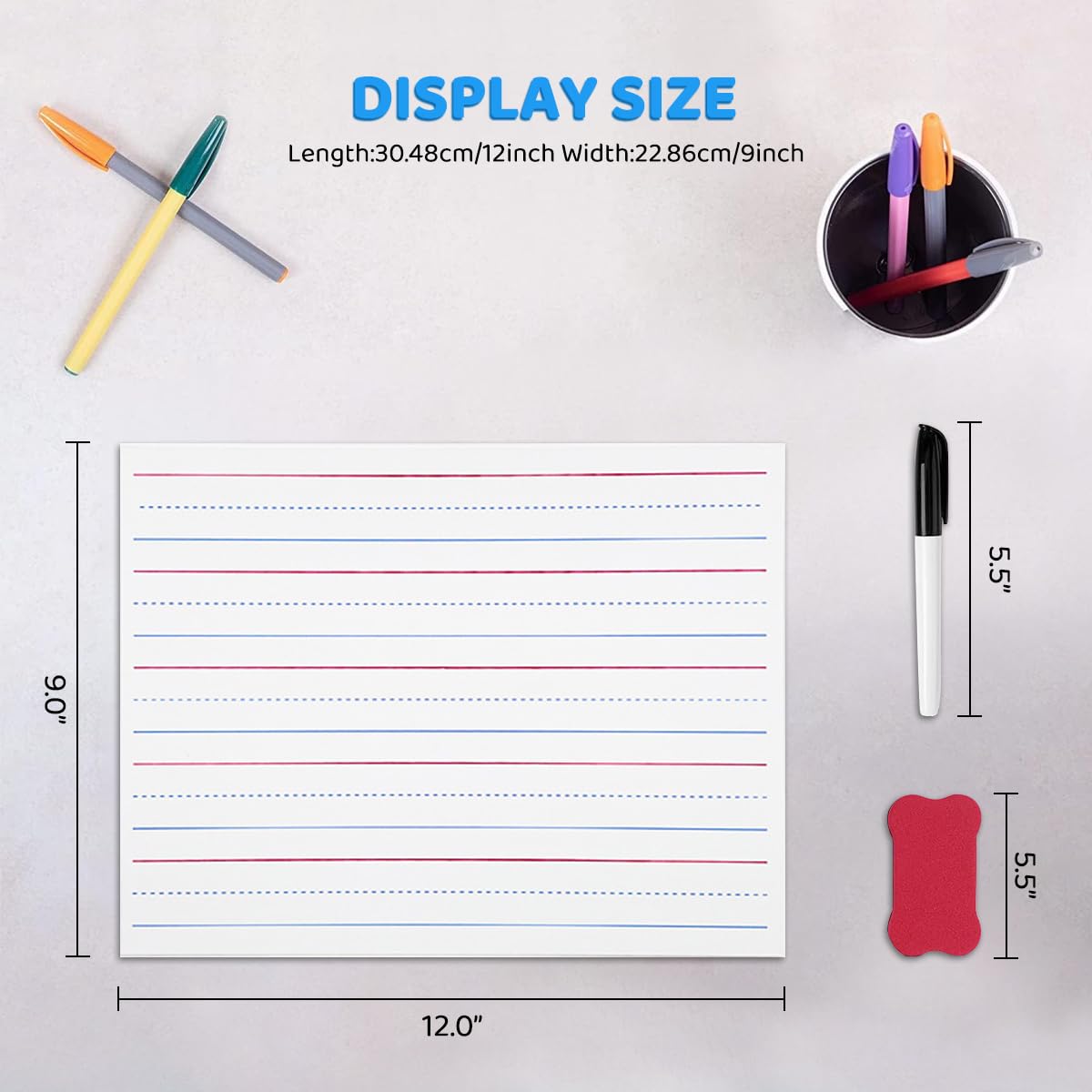 OFIFO Magnetic Small White Board Cards for Kids with Double Sided 30x23cm Design | Includes Eraser and Storage Bag