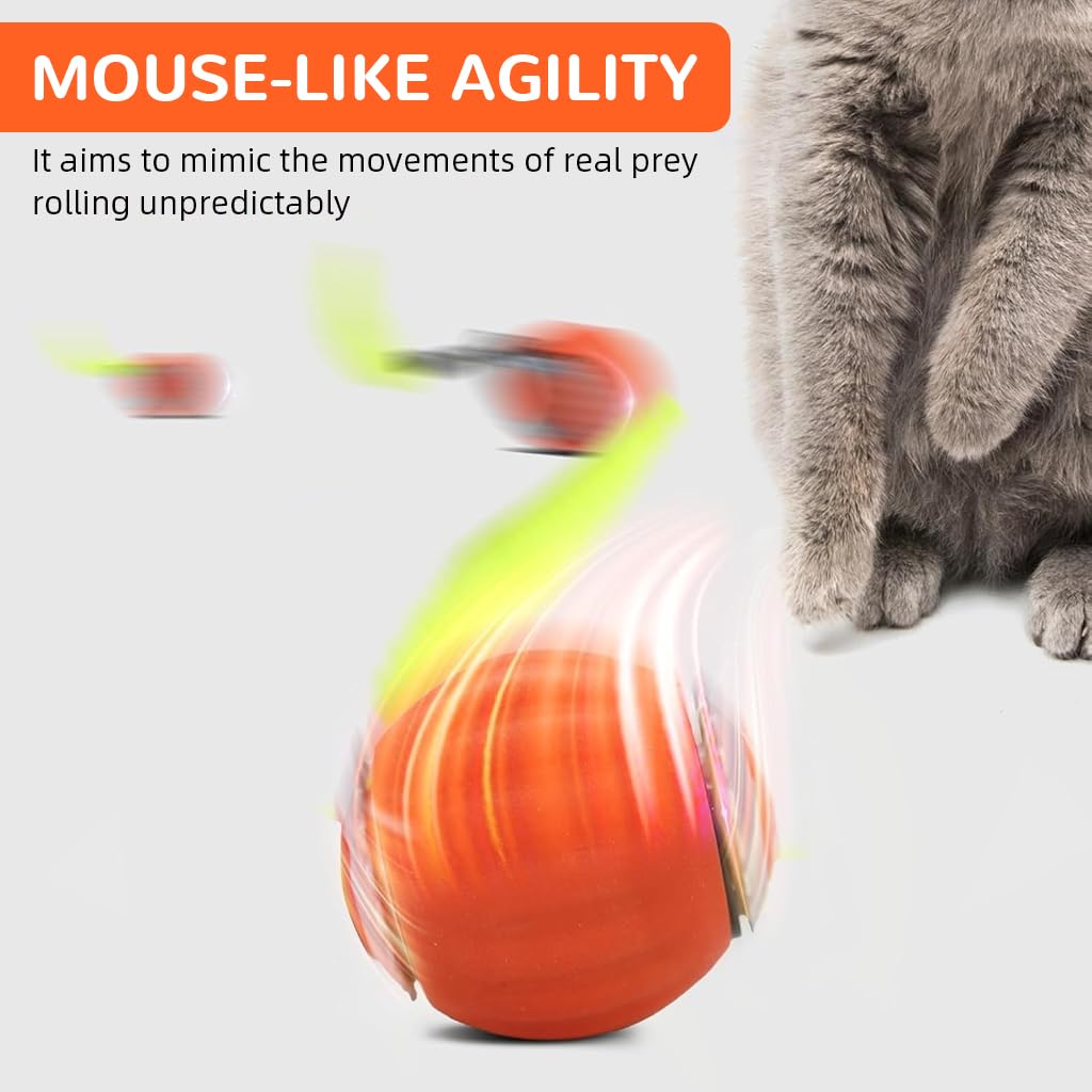 Qpets Electric Cat Ball Toy for Solo Play with 2 Speed Modes and Teasing Tail & Bell Charm