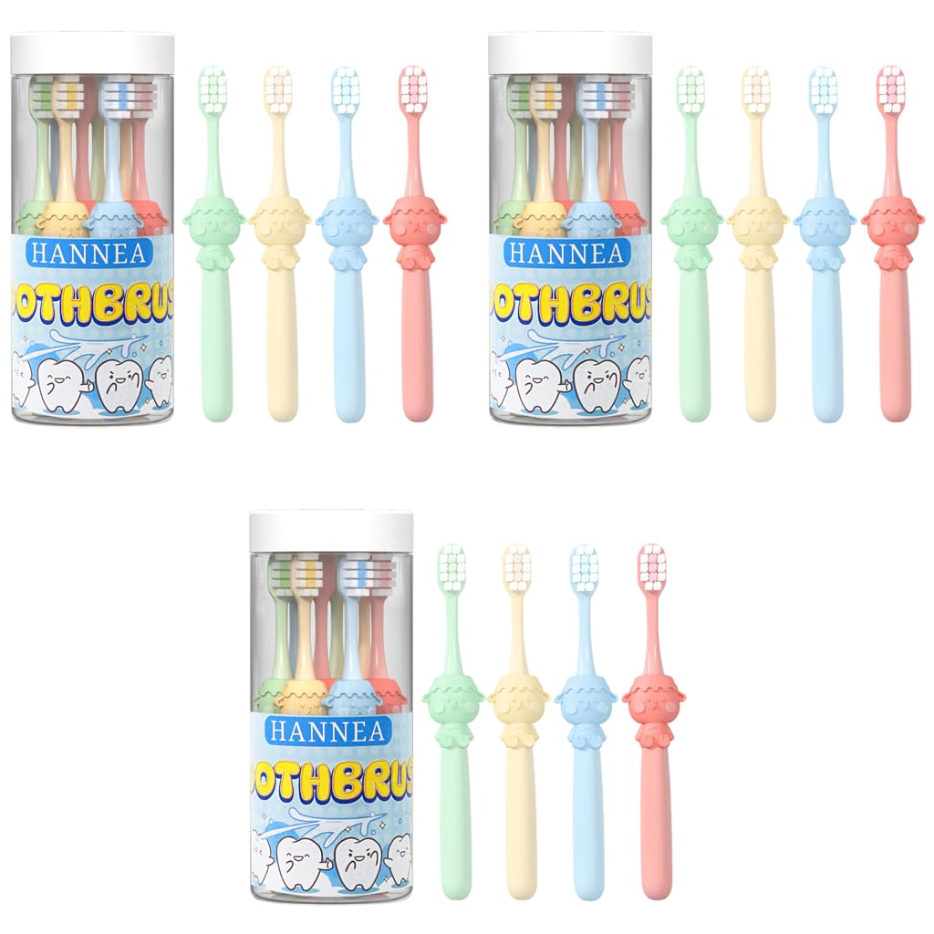 HANNEA Kids Toothbrush Set 24PCS with 0.12mm Ultra Soft Bristles and Anti Slip Handle for Ages 3 12