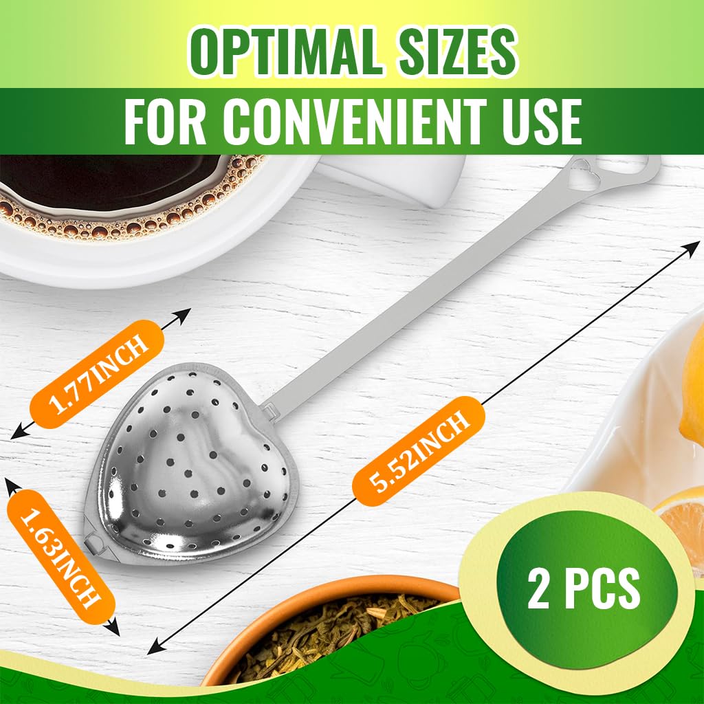 Supvox Tea Strainer Set for Loose Leaf Tea with Fine Mesh and Hooked Chain | 4Pcs Stainless Steel Heart Shape 4.3x4.7cm
