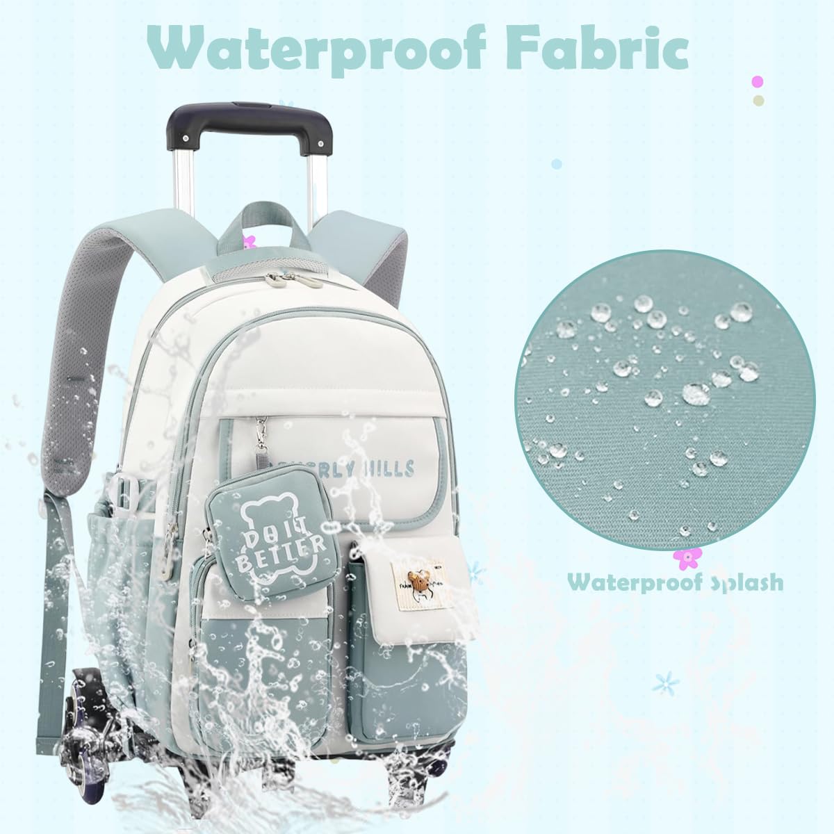 PALAY School Backpack for Girls with Wheels featuring 6‑Wheel Trolley & Retractable Handle