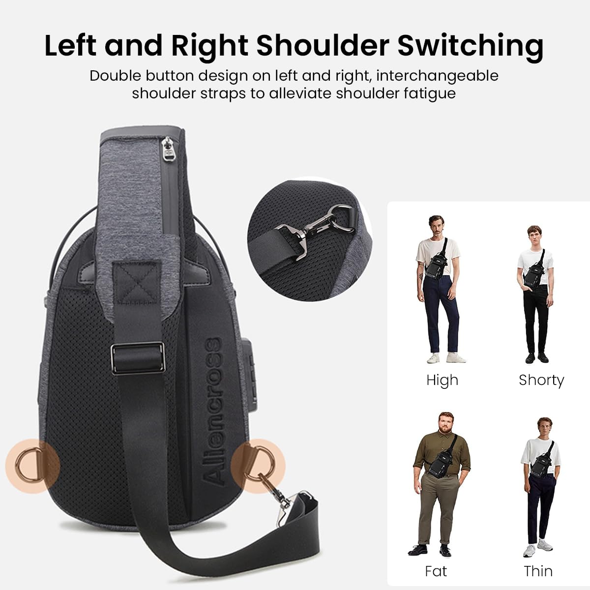 GUSTAVE Sling Bag for Men with 3-Digital Lock and USB Port featuring 19.5×7.5×30cm Hard Case