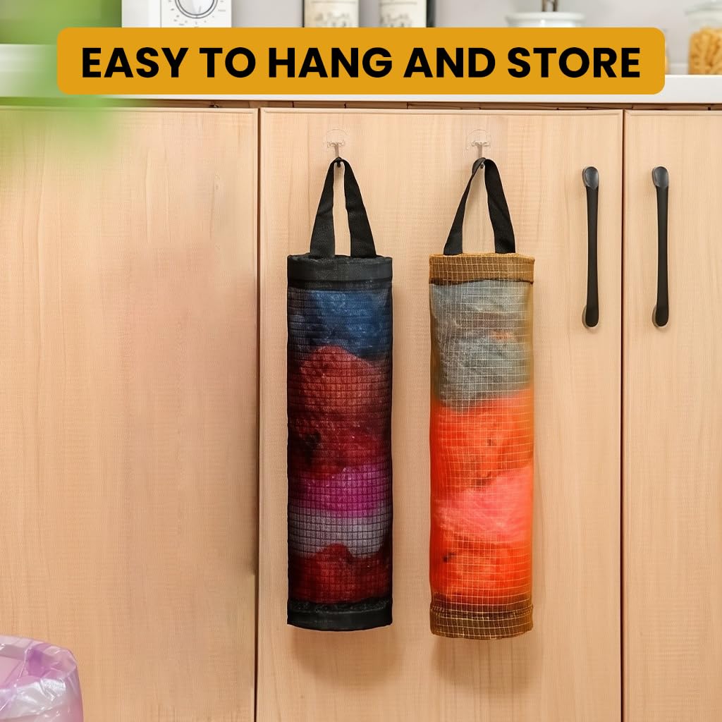 ZIBUYU Plastic Bag Dispenser for Kitchen Storage with Hanging Loop and Breathable Mesh | 2 Pack