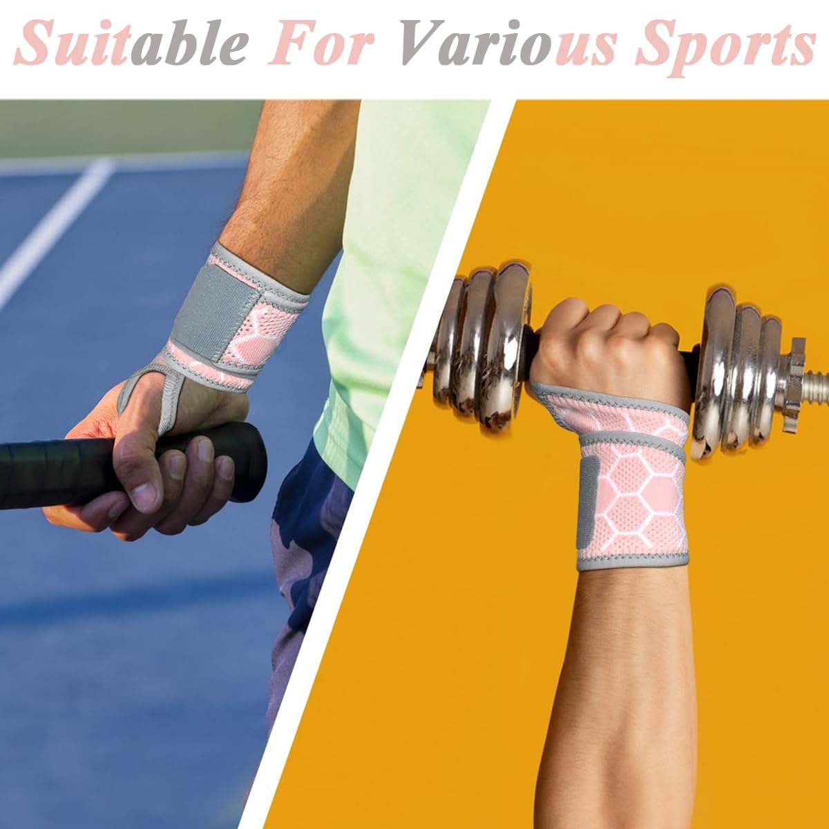 HANNEA Wrist Brace for Carpal Tunnel and Fitness featuring Thumb Loop and Adjustable Strap | Pink Polyester Support for Both Hands